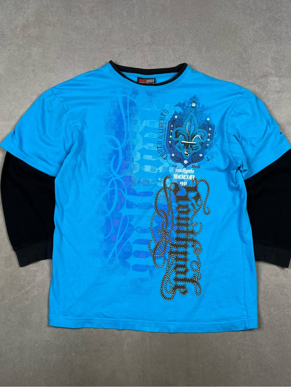 South Pole Turquoise Blue Graphic Layered-Look Long Sleeve Shirt